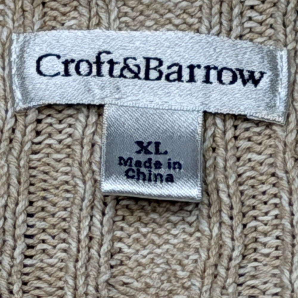 Vtg Croft & Barrow Sweater Women XL Beige 100% Cotton Cable Knit V-Neck Nautical - Picture 3 of 7
